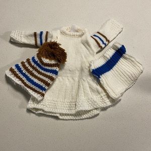 American Girl Doll Knit Dress with hat and neck roll.